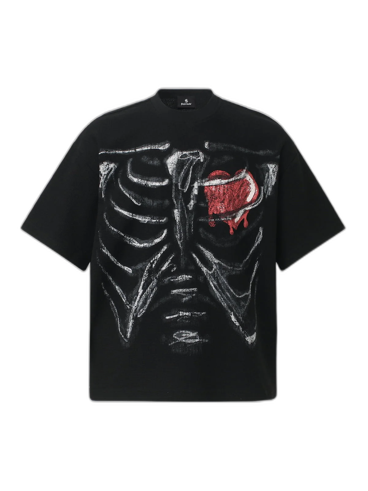 Skeleton & Melted Heart Graphic Waffle Knit T-Shirt