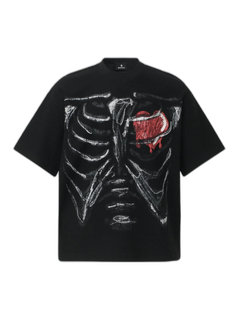 Skeleton & Melted Heart Graphic Waffle Knit T-Shirt - Negro