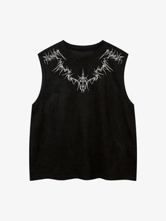 Suede Thorn Embroidered Vest - Negro