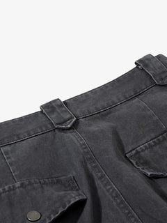 Vintage Washed Multi-Pocket Adjustable Strap Flare Cargo Pants