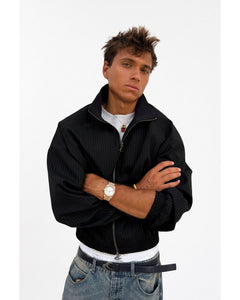 Nautica Black Pinstripe Jacket — detalle frontal